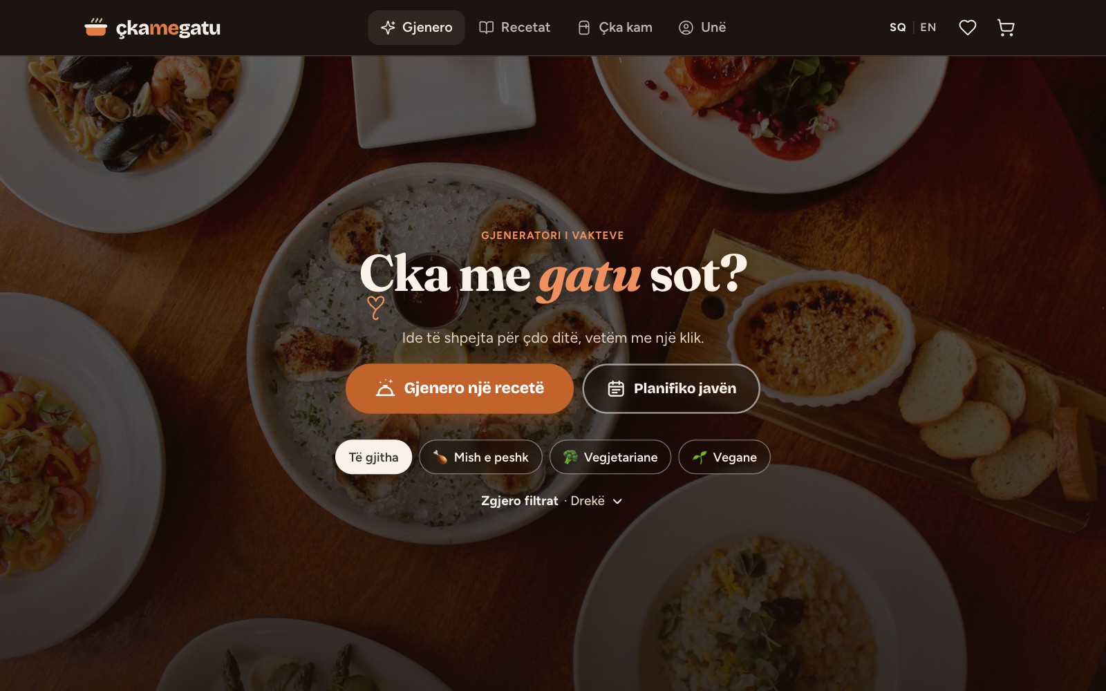 çkamegatu start screen with the meal generator