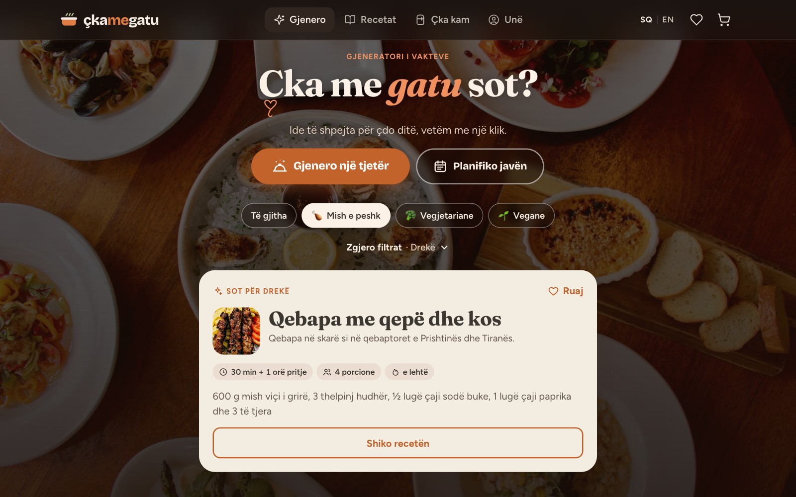 A generated meal: Qebapa me qepë dhe kos